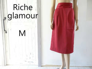 USED【Riche glamour】Mサイズ - サテン ロング ミモレ丈スカート 赤 レッド リシェグラマー