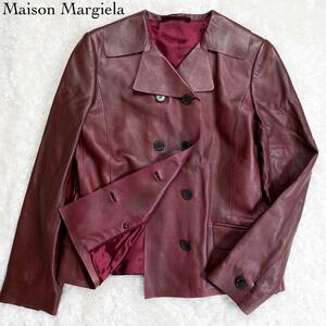 未使用タグ付・定価50万 Maison Margiela マメゾンルジェラ レザージャケット ダブル ボルドー ブラウン ラムレザー 極美品