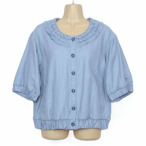 【1円スタート】【美品・定価13750円】ピンクハウス★大人可愛い♪フリル使いブルゾン 2022年夏カタログ掲載のお色違い 麻混 青系 z5075