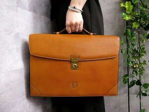 ●超美品●LOEWE ロエベ●メンズ●アナグラム●ロゴ型押し●カーフ レザー 本革●ビジネス バッグ●オレンジ系●G金具●A4 書類●Js46270