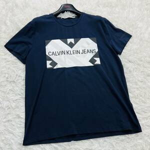 【未使用品/希少XLサイズ】Calvin Klein カルバンクラインジーンズ 半袖Tシャツ ビッグロゴプリント ネイビー 現行タグ LL