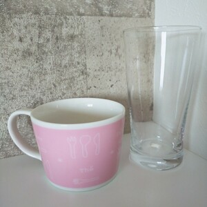 【大きいグラス&マグカップ】ビアグラス ガラス製 スープカップ 陶器製 ピンク