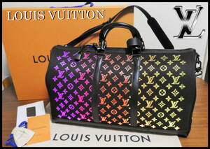 激レア LOUIS VUITTON キーポル50 ライトアップバッグ ルイヴィトン ブラック レインボー LED バンドリエール 美品 正規品 モノグラム 黒