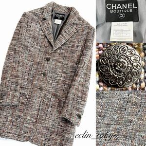 【E1340】新品同様 CHANEL vintage ビンテージ シャネル《最高級ミックスツイード織》2way ジャケット コート 36【抜群に美しいグレーMIX】