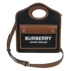 バーバリー BURBERRY ロゴ ミニ ポケットバッグ ハンドバッグ 斜めかけ 8055746 BLACK/TAN(ブラック×タン) アウトレット レディース 