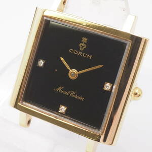 【希少品】3P コルム モン セルヴァン スクエア CORUM MONT CERVIN 17石 手巻き ゴールド×黒文字盤 レディースフェイス[312359-AS3