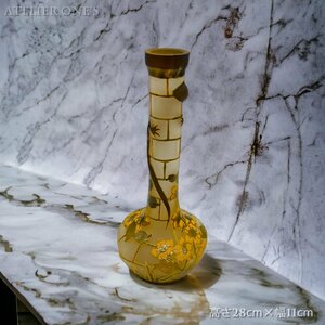 【証明書付】 エミールガレ 高さ28cm 幅11cm カメオ彫 花瓶 フラワーベース FG0191　アールヌーボー 骨董 アンティーク