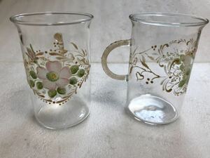 ドイツ製 JENAER GLAS WEAR イエナグラス ハンドペイント ペアグラス 花柄 コップ マグカップ