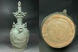 ■観心・時代旧蔵■C3121朝鮮古陶磁・ 朝鮮古美術・高麗磁・李朝・高麗青磁龍瓶