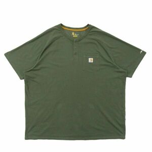 古着 カーハート CARHARTT ポケットTシャツ ヘンリーネック オリーブグリーン サイズ表記：4XL　gd80192