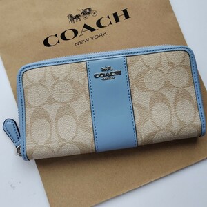 【新品】COACH コーチ 長財布 シグネチャー ライトカーキ　スレート