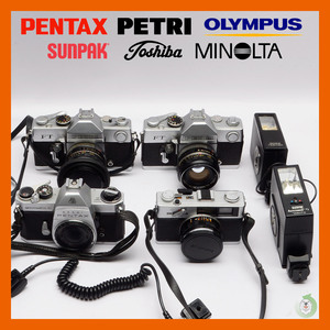 一眼レフ フイルムカメラ　まとめ OLYMPUS 35DC/PETRI FT/ASAHI PENTAX SPOTMATIC F　フラッシュ/アクセサリー ジャンク