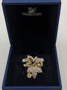 N35702〇 SWAROVSKI スワロフスキー 14号 フラワーモチーフ 花柄 リング 指輪 ファッション アクセサリー ゴールドカラー