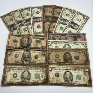 アメリカ 旧ドル 紙幣 まとめ 合計293ドル 100ドル×2枚 50ドル×1枚 20ドル×1枚 5ドル×3枚 1ドル×8枚 15枚セット アンティーク