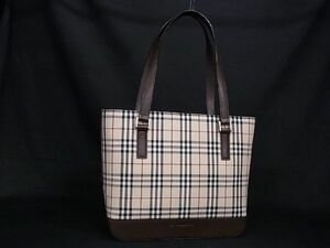 1円 ■新品同様■ BURBERRY バーバリー ノバチェック キャンバス×レザー ハンドバッグ ショルダー トート アイボリー系 AP1238