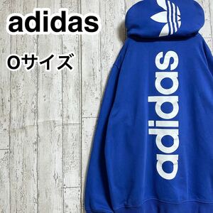 【海外限定モデル】アディダス オリジナルス adidas originals Oサイズ ブルー バックプリント 裏起毛 22-34