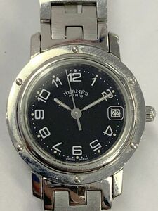X482-O15-3278◎ HERMES エルメス クリッパー CL4.210 ブラック文字盤 デイト レディース QUARTZ クオーツ 稼働 腕時計 ⑥