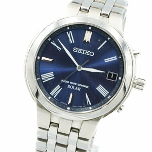 1円 稼働 美品 コマ4付 SEIKO SOLA セイコー 電波ソーラー 7B52-0AH0 スピリット QZ デイト ネイビー文字盤 メンズ 腕時計 313920240423