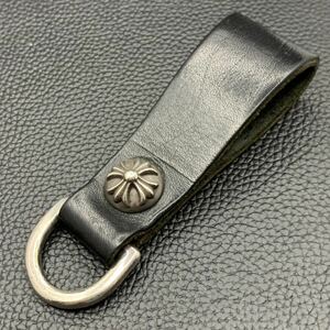 ギャラ有り CHROME HEARTS クロムハーツ BELT LOOP D RING レザー ベルトループ Dカン クロスボール キーリング キーホルダー CH 美品 SV