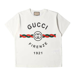 GUCCI Tシャツ サイズ:XS コットンジャージー GUCCI FIRENZE 1921 Tシャツ インターロッキングG オーバーサイズ オフホワイト イタリア製