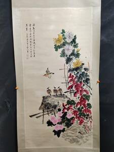 中国書画【近現代の画家 陳半丁 花鳥 手描き 紙本】掛け軸 書画立軸 巻き物 時代物 中国美術 賞物 美術品 XRG271