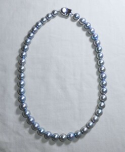 真珠ネックレス グレー 玉径約9.0mm ネックレス長約45cm 約53g SILVER金具 パールネックレス