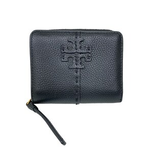 トリーバーチ TORY BURCH McGRAW 2つ折財布 ウォレット ラウンドファスナー レザー 64522 黒 ブラック ゴールドカラー金具 レディース