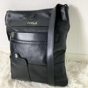 1円【極美品 入手困難】フルラ FURLA ショルダーバッグ サコッシュ レザー 本革 ロゴ 金具 メンズ ビジネス 肩掛け 総柄