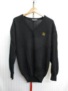 クリスチャンディオール ムッシュ　90sヴィンテージ　セーター　メンズ48　黒　ロゴ刺繍ウールニットセーター　ウールカットソー　04182