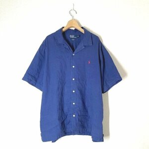 90s / POLO RALPH LAUREN ポロラルフローレン CURHAM CLASSIC FIT コットンリネン オープンカラーシャツ XL ブルー 青 半袖シャツ 綿麻