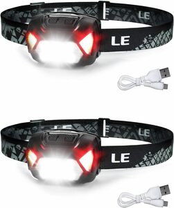 ヘッドライト 充電式 USB 高輝度 LED ヘッドランプ 2個セット 【集光・散光切替/ 明るさ300ルーメン/ 実用点灯4～3