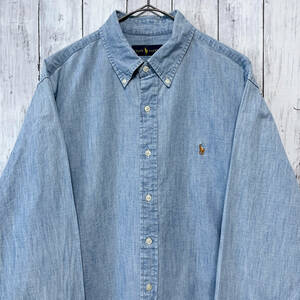 ラルフローレン Ralph Lauren デニムシャツ 薄手 長袖シャツ メンズ ワンポイント コットン100% XLサイズ 5‐291