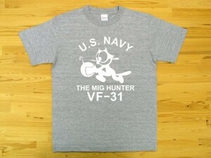 U.S. NAVY VF-31 杢グレー 5.6oz 半袖Tシャツ 白 M ミリタリー トムキャット VFA-31 USN