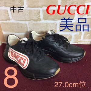 【売り切り!送料無料!】A-356 GUCCI!スニーカー!黒!8 27.0cm!イタリア製!ライトン!グッチ!定価128,000円位!半額以下!美品!中古!