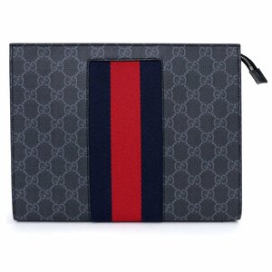 （新品・未使用品）グッチ GUCCI ウェブストライプ クラッチバッグ セカンドバッグ GGスプリームキャンバス ブラック シルバー金具 475316