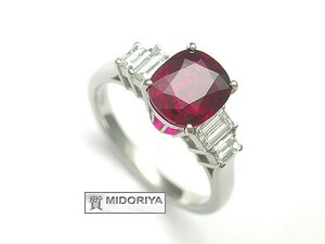 【緑屋質屋】ミキモト　ルビー・ダイヤリング　2.15ct　Pt950【中古】