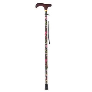 ストリックスデザイン 杖 楽々調節ステッキ伸縮式スリム 黒花柄 約3×12×67～89.5cm 一本杖 介護 安全 おしゃれ KN-855