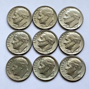 【希少品セール】アメリカ 10セント硬貨 ミントマークD 1968年 70年 75年 77年 79年〜81年 84年 88年 年号違い 各1枚ずつ 9枚まとめて