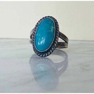 超希少!Vintage 1940’s Navajo Silver Blue Turquoise Ring MADE IN USA ZUNI HOPIナバホビンテージブルーターコイズシルバーリング11.5号