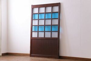 R-031286 和製アンティーク　ヒノキ材　リメイク　色ガラスレトロモダンな印象の蔵戸(建具、引き戸)
