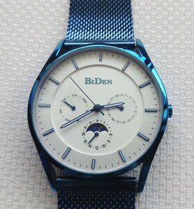 BIDEN ビデン 腕時計 クロノグラフ メンズ レディース 径40mm 防水 クォーツ 青メッシュベルト 白文字盤 カジュアル