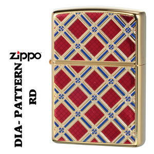 zippo(ジッポーライター) ダイヤパターン 金メッキ　レッド エッチング　プリント仕上げ　両面加工　2G-DIARED【ネコポス可】