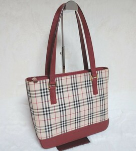 【定番】 BURBERRY LONDON バーバリー ロンドン ノバチェック トートバッグ サフィアーノ キャンバス レザー ハンドバッグ ボルドー