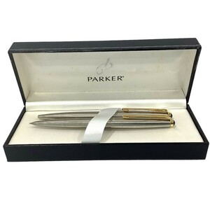 PARKER パーカー PARKER45ボールペン＆シャープペンシルセット シルバー色 筆記確認済 インク残量不明 箱有【中古】KB-8300