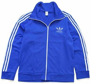 ★80s adidasアディダス トレフォイル ロゴ ハイネック トラックジャケット 青×白 M★28 ジャージ オールド ビンテージ 3本ライン