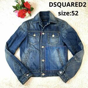 希少52サイズ/XL/美品 DSQUARED2ディースクエアード デニムジャケット Gジャン バックロゴ刺繍 ダメージ加工 再構築 メタルボタン メンズ