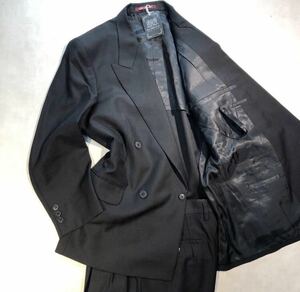 新品【サイズAB5 M★定価5.8万 礼服】4Bダブルスーツ 喪服 漆黒の黒 ブラックフォーマル 背抜き ノーベンツ 2タック 冠婚葬祭 セットアップ