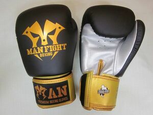 ★超限定★16oz★在庫わずか★新品★MAN FIGHT★ボクシンググローブ★黒/金★PU製より優れたマイクロファイバー製★マジックテープ式★