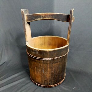 昭和レトロ 木製 手桶 水桶 花器 工芸品 古道具 古民家 桶 アンティーク ヴィンテージ 当時物　S