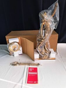 K : CITIZEN シチズン 4RP685-063 新精美の女神 金色イブシ仕上げ 未使用品 スイング クロック 振り子時計 置き時計